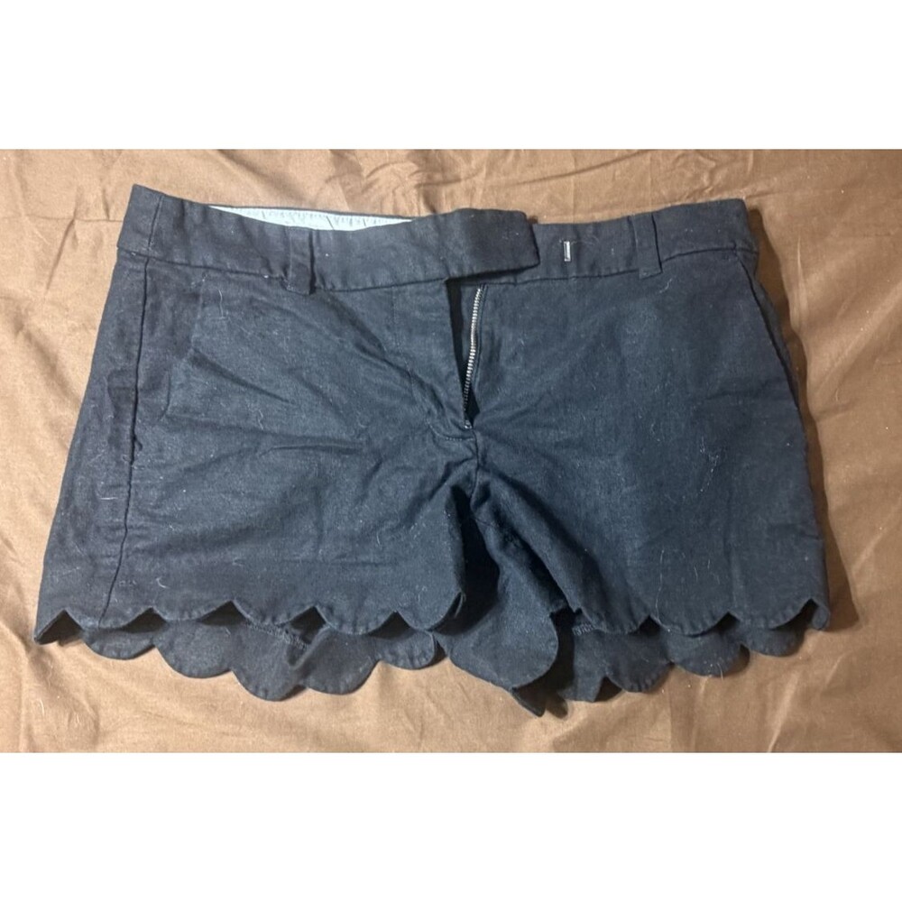 J.Crew Women's Shorts Size 4 Black Cotton Twill Scalloped Hem Preppy Summer
